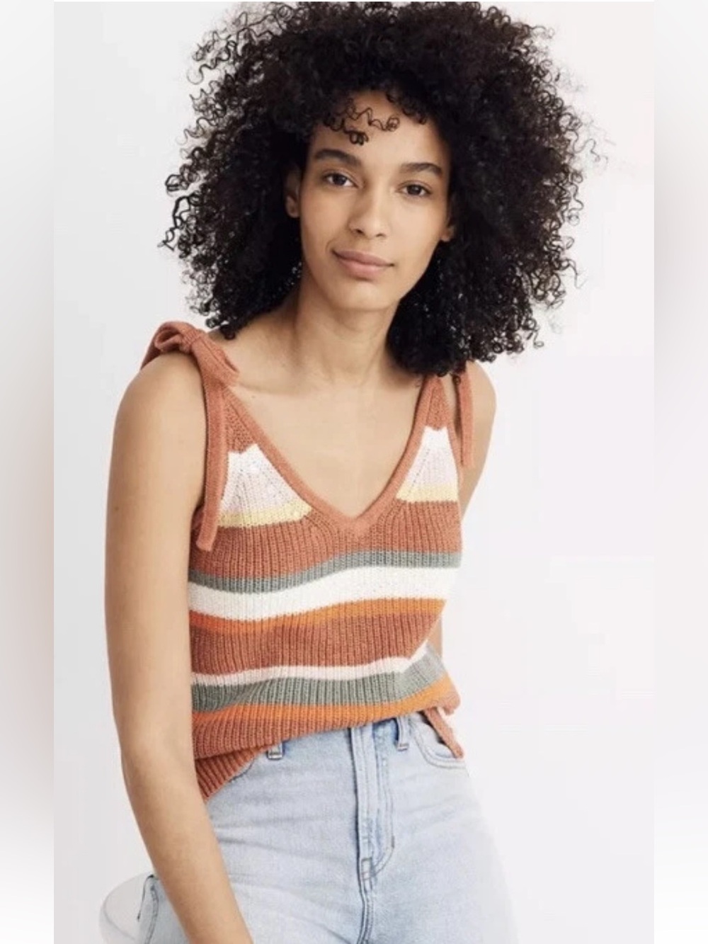 Madewell Grandfield Striped Cotton Blend Tank Sweater